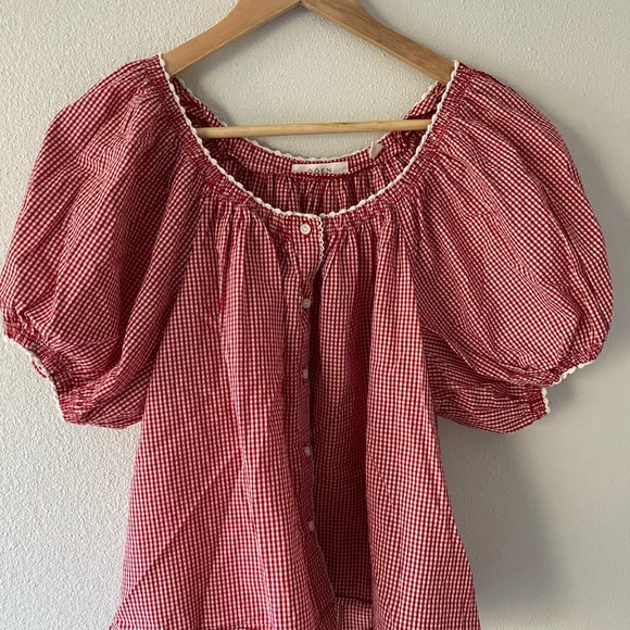 DOEN TENNESSEE TOP -- CERISE PARIS GINGHAM SIZE M - Picture 2 of 5